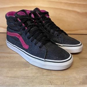 Vans Sk8 Hi Women's Size 8 Black Sneaker Skateboard Casual Shoe Sparkle Glitter